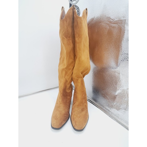 Cowboy Knee High Faux Suede Chunky Block Heel Round Toe Tall Riding Boots 9.5 - Picture 5 of 7